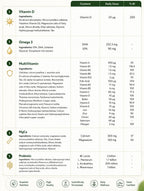 Daily Essentials Nutritional supplement label with ingredients and dosages on a white background