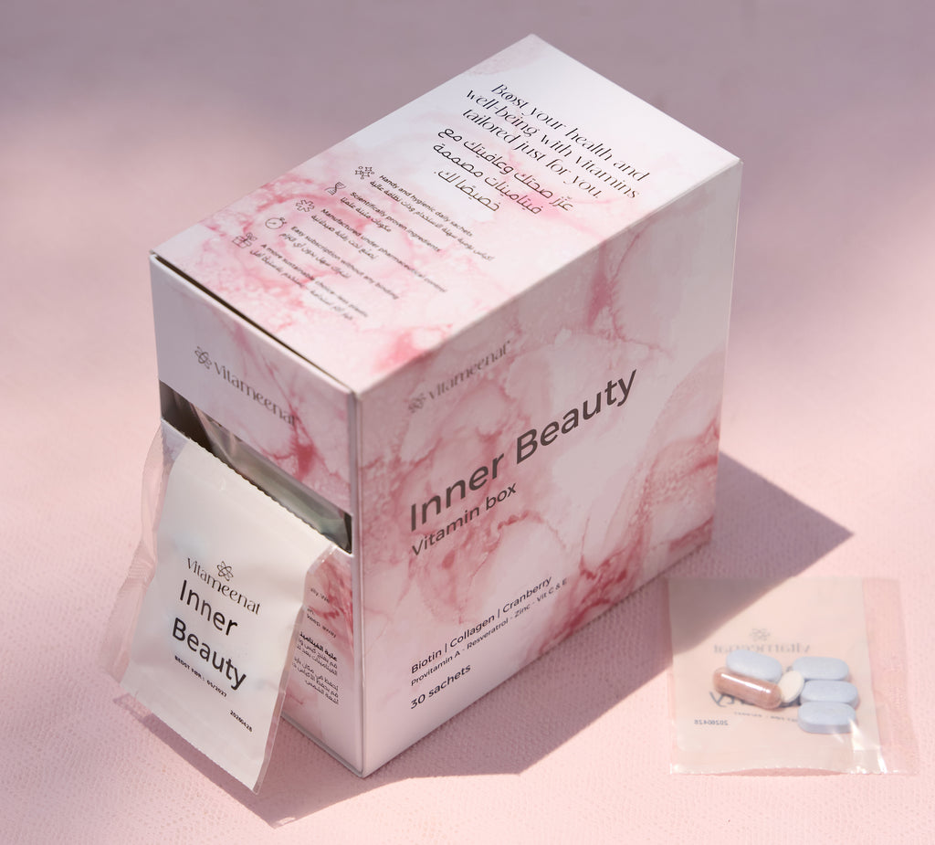 Inner Beauty formulated to support your skin, hair, nails, and joints. Inner Beauty is a daily vitamin box designed specifically for women packed with 6 tablets/capsules in daily sachets.